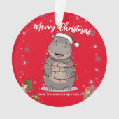 Cute Hippo Christmas tree zoo safari Xmas plaid pa Ornament (voorkant)
