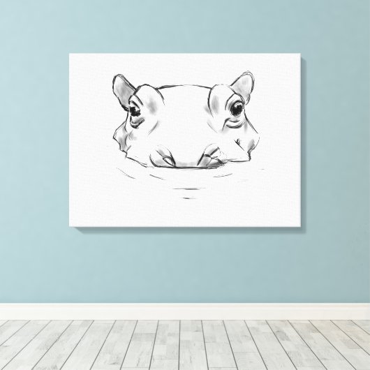 Cute hippo drawing canvas afdruk (Insitu (Houten vloer))