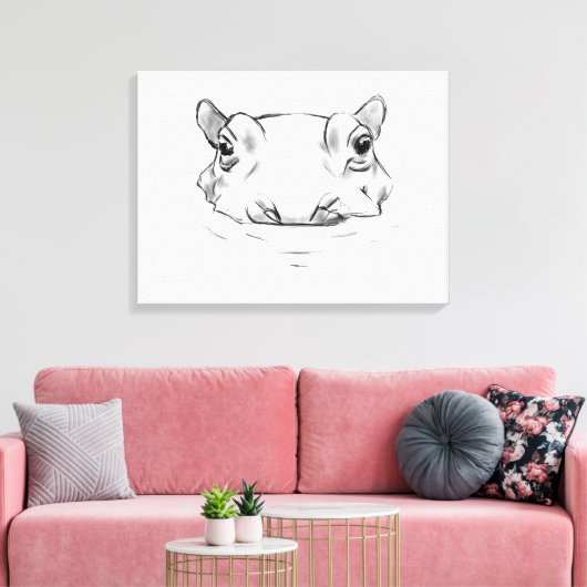 Cute hippo drawing canvas afdruk (Insitu (Woonkamer))