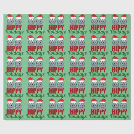 Cute Hippo-Feestdagen met kerst Hippy Cadeaupapier (Vlak)