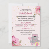 Cute Hippo Floral Baby Shower Invitations Kaart (Voorkant)