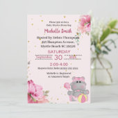 Cute Hippo Floral Baby Shower Invitations Kaart (Staand voorkant)
