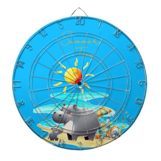 Cute Hippo Fun in the Sun Beach Day Dartbord (Voorkant)