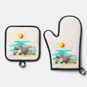 Cute Hippo Fun in the Sun Beach Day Ovenwant & Pannenlap Set (Voorkant)