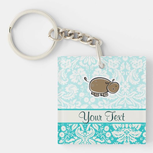 Cute Hippo Groenblauw Sleutelhanger (Voorkant)