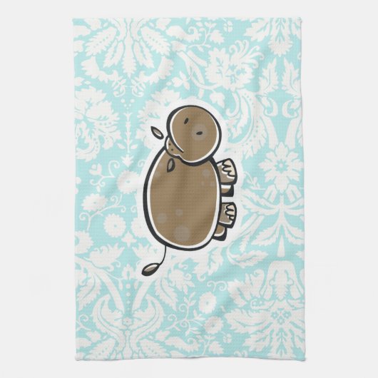 Cute Hippo Groenblauw Theedoek (Verticaal)