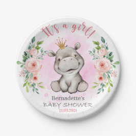Cute Hippo Het is een Girl Baby shower Paper Bord