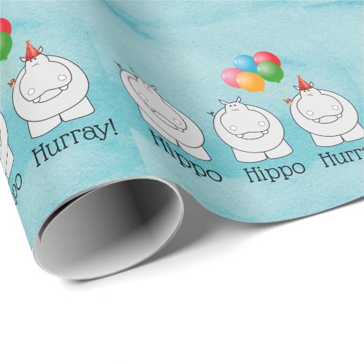 Cute Hippo Hippo Hurray Birthday Cadeaupapier (Rol Hoek)