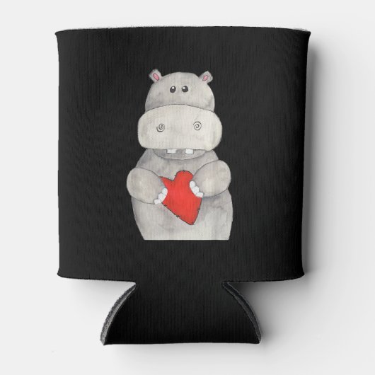 Cute Hippo Hippopotamus Holding Heart | Love Hippo Blikjeskoeler (Voorkant)