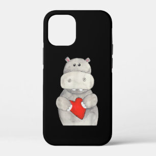 Cute Hippo Hippopotamus Holding Heart   Love Hippo Case-Mate iPhone Case