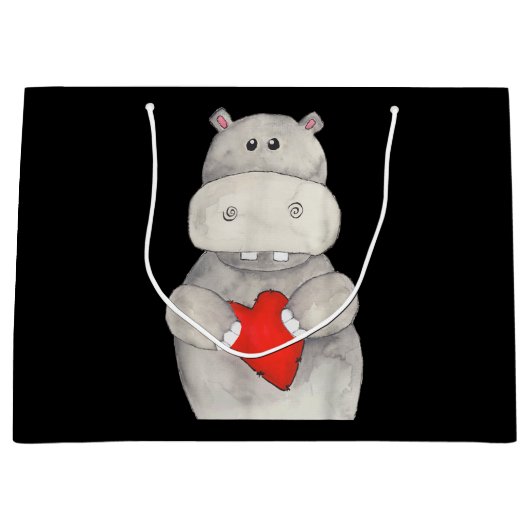 Cute Hippo Hippopotamus Holding Heart | Love Hippo Groot Cadeauzakje