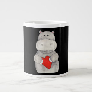 Cute Hippo Hippopotamus Holding Heart Love Hippo Grote Koffiekop