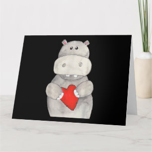 Cute Hippo Hippopotamus Holding Heart Love Hippo Kaart