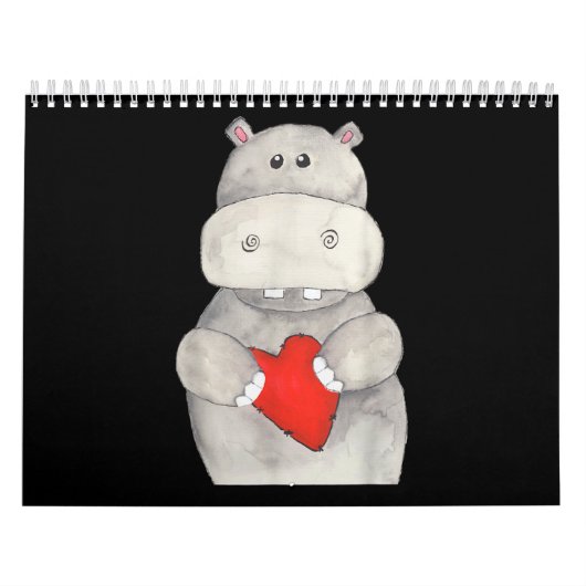 Cute Hippo Hippopotamus Holding Heart | Love Hippo Kalender (Hoes)