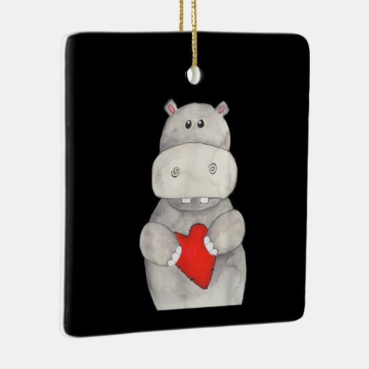 Cute Hippo Hippopotamus Holding Heart | Love Hippo Keramisch Ornament (Rechts)