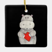 Cute Hippo Hippopotamus Holding Heart | Love Hippo Keramisch Ornament (Voorkant)