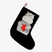Cute Hippo Hippopotamus Holding Heart | Love Hippo Kleine Kerstsok (Voorkant (Hangend))