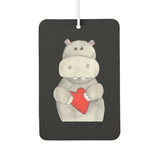 Cute Hippo Hippopotamus Holding Heart | Love Hippo Luchtverfrisser (Voorkant)