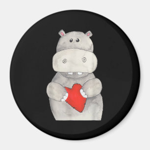 Cute Hippo Hippopotamus Holding Heart   Love Hippo Magneet