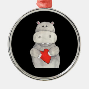 Cute Hippo Hippopotamus Holding Heart Love Hippo Metalen Ornament