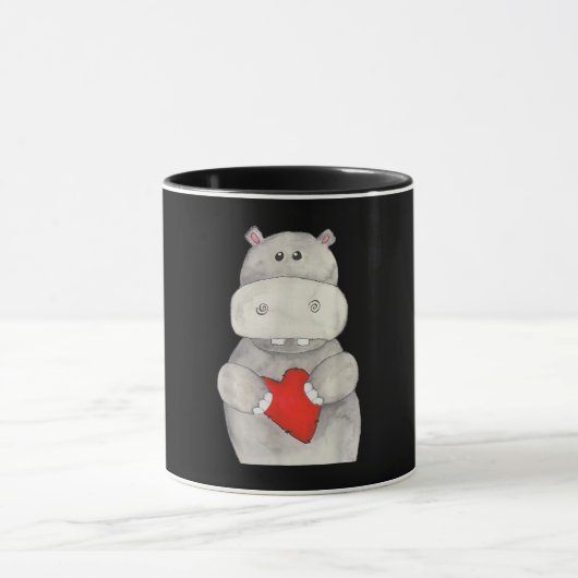 Cute Hippo Hippopotamus Holding Heart | Love Hippo Mok (Midden)