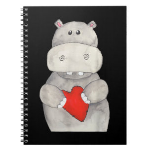 Cute Hippo Hippopotamus Holding Heart Love Hippo Notitieboek