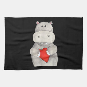 Cute Hippo Hippopotamus Holding Heart Love Hippo Theedoek