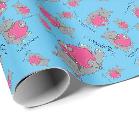 Cute Hippo Hugs Cute Animal Cartoon Cadeaupapier (Rol Hoek)