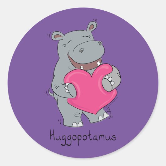 Cute Hippo Hugs Cute Animal Cartoon Ronde Sticker (Voorkant)