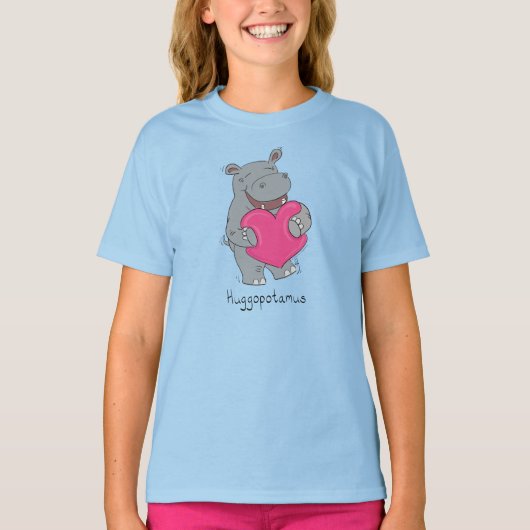 Cute Hippo Hugs Cute Animal Cartoon T-shirt (Voorkant)