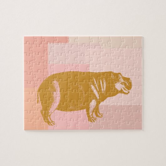 Cute Hippo Illustration in Pink and Gold Legpuzzel (Horizontaal)