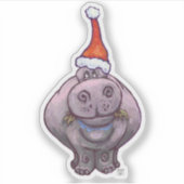 Cute Hippo in een Santa Hat Sticker (Voorkant)