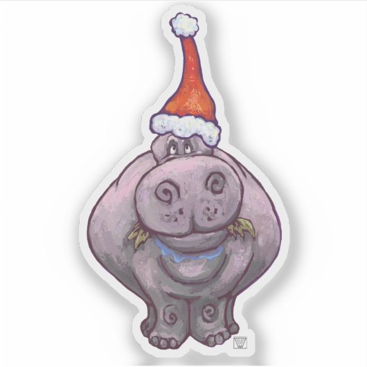 Cute Hippo in een Santa Hat Sticker (Voorkant)