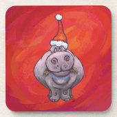 Cute Hippo in Santa Hat op Red Bier Onderzetter (Voorkant)