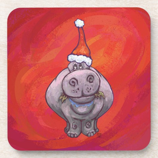 Cute Hippo in Santa Hat op Red Bier Onderzetter (Voorkant)