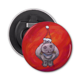 Cute Hippo in Santa Hat op Red Button Flesopener
