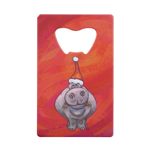 Cute Hippo in Santa Hat op Red Creditkaart Flessenopener (Voorkant)