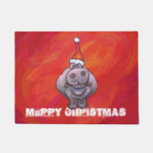 Cute Hippo in Santa Hat op Red Deurmat (Voorkant)