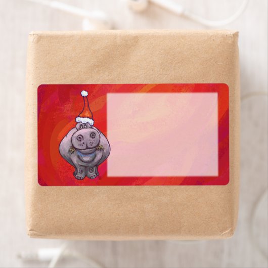 Cute Hippo in Santa Hat op Red Etiket (Insitu)