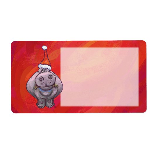 Cute Hippo in Santa Hat op Red Etiket (Voorkant)