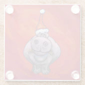 Cute Hippo in Santa Hat op Red Glazen Onderzetter (Achterkant)