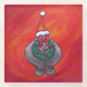 Cute Hippo in Santa Hat op Red Glazen Onderzetter (Voorkant)