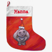 Cute Hippo in Santa Hat op Red Grote Kerstsok (Voorkant)
