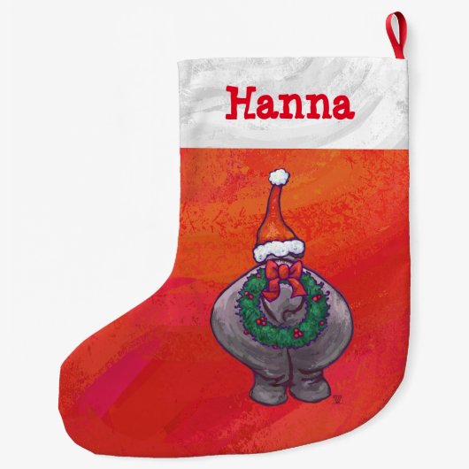 Cute Hippo in Santa Hat op Red Grote Kerstsok (Achterkant)