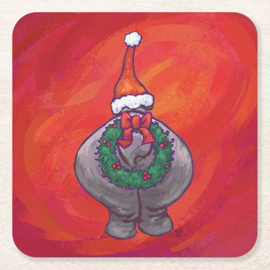 Cute Hippo in Santa Hat op Red Kartonnen Onderzetters (Voorkant)