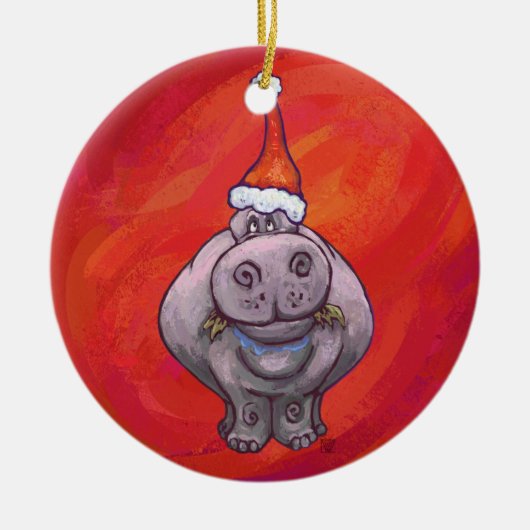 Cute Hippo in Santa Hat op Red Keramisch Ornament (Voorkant)