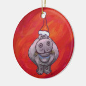 Cute Hippo in Santa Hat op Red Keramisch Ornament (Links)