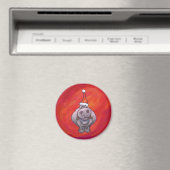 Cute Hippo in Santa Hat op Red Magneet (Insitu (Vaatwasser))