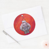 Cute Hippo in Santa Hat op Red Ronde Sticker (Envelop)