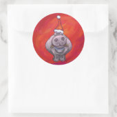 Cute Hippo in Santa Hat op Red Ronde Sticker (Tas)
